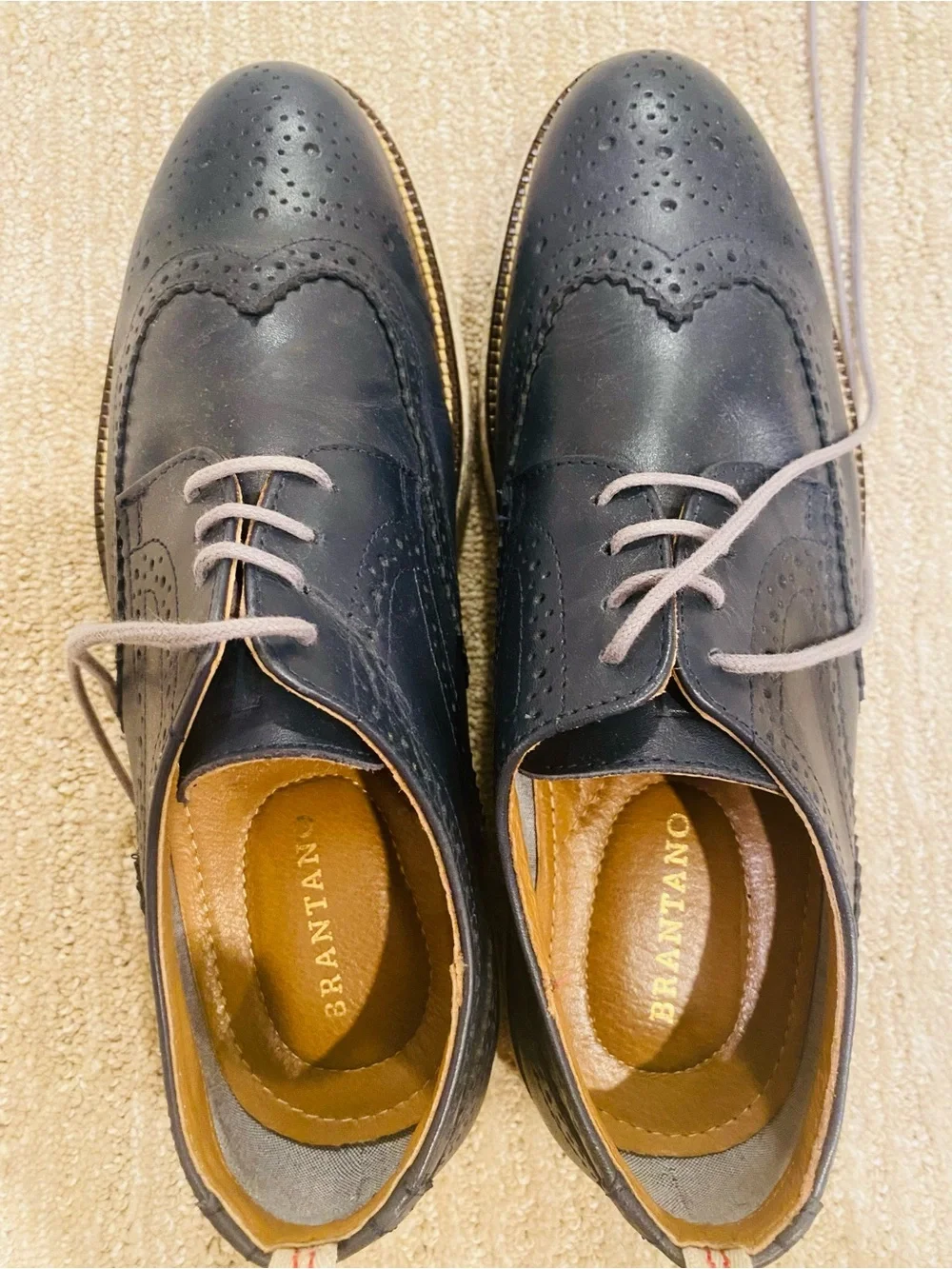 Men's Navy Wingtip Brogues Lace-Up Dress Shoes